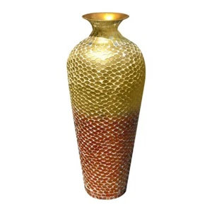 Decorative Vase - Tall Metal Floor Vase With Glass Mosaic in Shade of Amber Gold - Picture 1 of 5