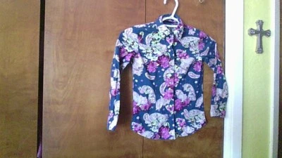 Cruel Girls XS (4/5) Western Pearl Snap Shirt Cowgirl BEAUTIFUL Teal/Purp Floral - Image 1 of 4