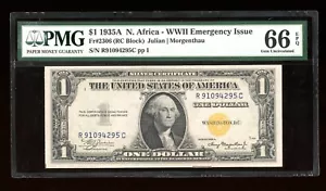 DBR 1935-A $1 North Africa Silver Fr. 2306 RC Block PMG 66 EPQ Serial R91094295C - Picture 1 of 2