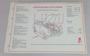 Shell Lubrication Chart for Lloyd LP/LC / Ls 600 And Lt 6/Lt 5 / Ltk 600 - Picture 1 of 1