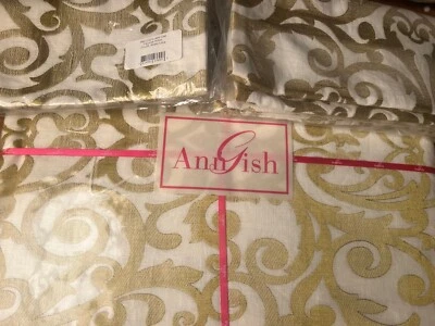 $1,250! NWT 3-PC Flourish Linen Throw Blanket / Deco Shams SET - White / Lime - Image 1 of 4