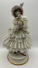 Vintage Porcelain Lace Lady In  Lace Dress Holding Flower Bouquet Figurine