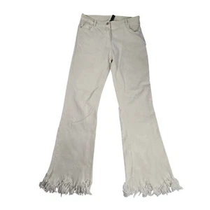 Pantalones acampanados Venti6 flecos dobladillo tiro alto beige mezcla viscosa talla 2 25x28 Y2K años 90 - Imagen 1 de 10