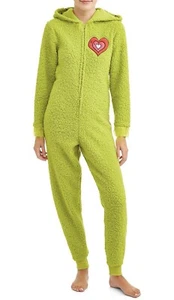 The Grinch Women's Fuzzy Plush Warm Holiday Hooded Union Suit Pajamas X-Large - Picture 1 of 1