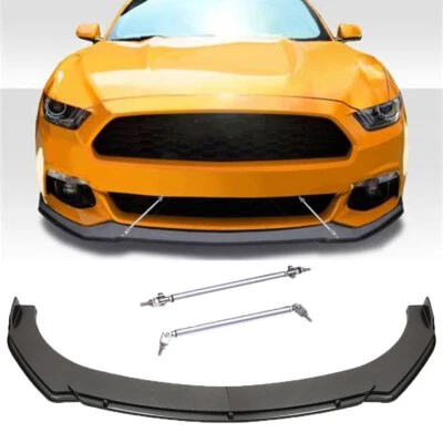 Carbon Fiber Style Front Bumper Lip Splitter + Strut Rods For Ford Mustang S650 - Image 1 of 4