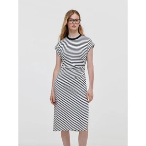 Vestido Goelia Azul Marino a Rayas Manga Cuello Redondo Abertura Lateral Nuevo con Etiquetas - Imagen 1 de 10