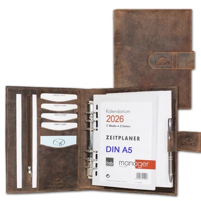 ALMADIH A5 Leder Terminplaner Braun Vintage Organizer Terminkalender 2026 Planer - Bild 1 von 4