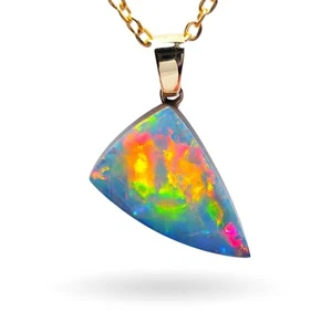Polarfire' Rare Australian 14k Gold Opal Doublet Pendant Gift 7.2 carat N92 - Picture 1 of 6