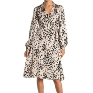 Trina Turk Dress Size 14 Confidential Printed Faux Wrap Black Cream Animal Print - Picture 1 of 6