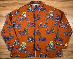 Brain Dead Burnt Orange Motorrad Totenkopf Print Pyjama Oberteil BD Baumwolle Shirt XL - Bild 1 von 9