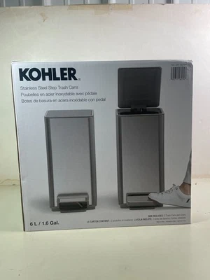 Kohler 6L Stainless Steel Step Trash Bin Soft-Close Lid Durable Pack Of 2 Cans - Image 1 of 4