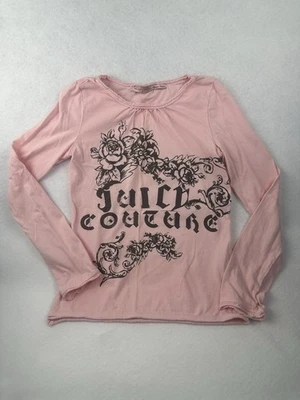 Juicy Couture Girls Pink Floral Gothic Logo Long Sleeve Tee Size 10 Y2K 2000s - Image 1 of 4