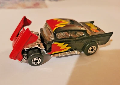 1979 Matchbox Superfast Diecast Car ‘57 Black Chevy Red Hood Opens Flame Accents - Image 1 of 4