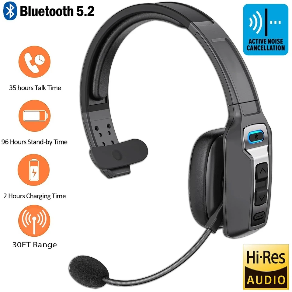 Trucker Bluetooth 5.2 Wireless Headset With Noise Cancelling Mic For Phones PC - Image 1 of 4