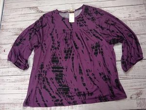 Suzanne Betro Blouse Top Women's 3x Tie Dye Purple Round Neck Long Sleeve - Picture 1 of 10