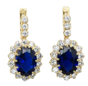 1.44ct Natural Diamond 14k BIS Hallmarked Yellow Gold Sapphire Dangler Earrings - Picture 1 of 5