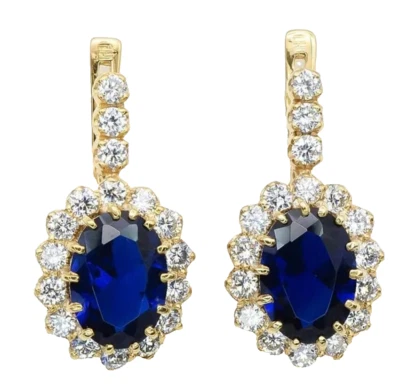 1.44ct Natural Diamond 14k BIS Hallmarked Yellow Gold Sapphire Dangler Earrings - Image 1 of 4