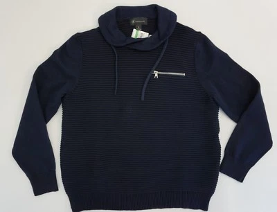 Suéter INC Para Hombres L Manga Larga Texturizado Acanalado Cuello Embudo Pullover Azul Marino L Foto 1 de 4