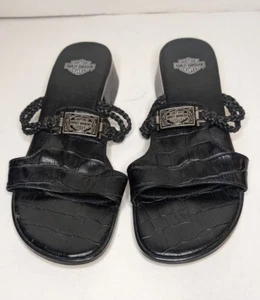 Harley Davidson Größe 6 offene Zehenpartie Leder Slipper Sandalen Damen Keilabsatz schwarz - Bild 1 von 9