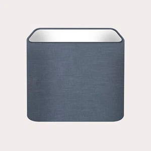 Lampshade Mid Denim Blue Textured 100% Linen Rounded Square Light Shade - Picture 1 of 5