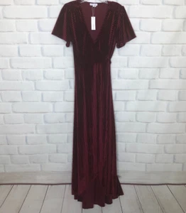 NWT Baltic Born Andi Ribbed Pleated Velvet Maxi Wrap Dress Size S Mulberry - Picture 1 of 8