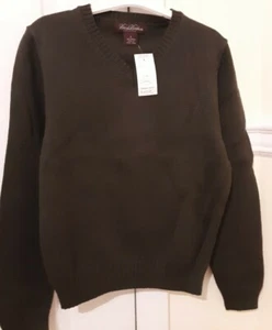 NWT BROOKS BROTHERS Boys V Neck Sweater Khaki Green Small S 4 6 - Picture 1 of 4