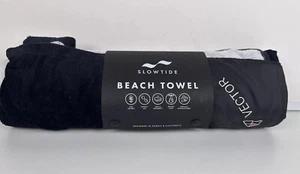 Slowtide Beach Towel Black White Striped Zip Pocket Vector Logo 30” x 60" - Picture 1 of 6