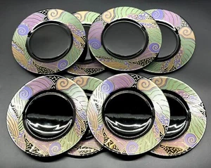 8 VTG Arcoroc France Tampico 7.5" Salad Plates Black Iridescent Tempered Glass - Picture 1 of 24