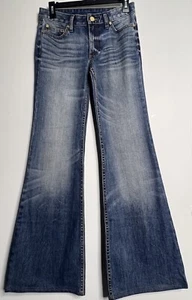 TORY BURCH Stunning Light Wash Gold Hardware Logo Hourglass Flared Jeans SZ 25 - Picture 1 of 14