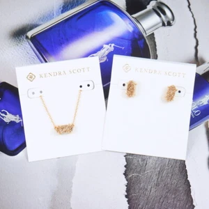 CLEARANCE!! Kendra Scott Ever Betty RSG Drusy Necklace Earrings Rose Gold SET - Picture 1 of 6