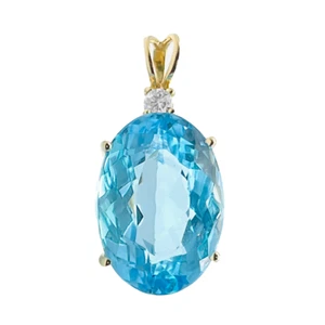 Ciondolo Topazio Blu Cielo Diamante 14K YG - Foto 1 di 3