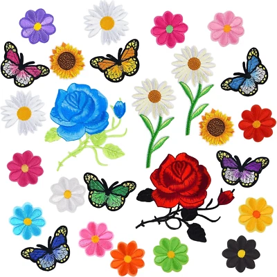 50 Pieces Flower Butterfly Iron/Sew on Patches Sunflower Cute Embroidered Appliq - Image 1 of 4