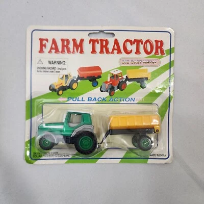 Vintage Farm Tractor With Trailer Pullback Motor Action New On Card - Image 1 of 4