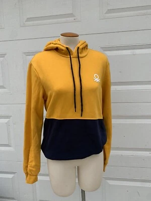 United Colors Benetton Yellow Navy Hooded Sweatshirt Small Chest 41 - Image 1 of 4