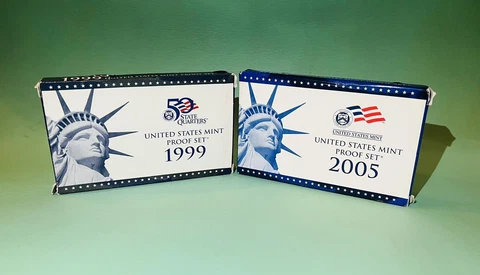 🔥1999 and 2005 U.S. Mint 50 State Quarters Proof Set With OGP & COA ✔︎ Cover