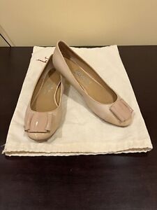Salvatore Ferragamo Beige Nude Bow Ballet Flats Leather & Patent Size 5.5 C