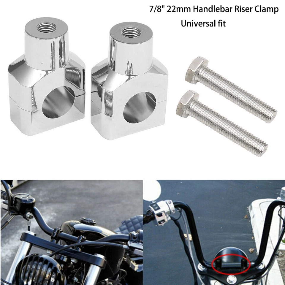 Elevadores de manillar cromados de 7/8" 22 mm abrazadera de montaje motocicleta para Honda Yamaha Suzuki Foto 1 de 4