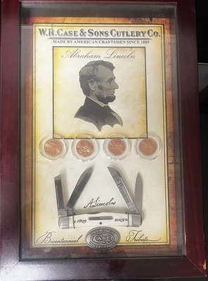 Lincoln Case Knife 4 Blade With One Of Each Of The Four Pennies That Year - Image 1 of 4