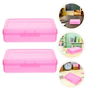 2pcs Plastic Pencil Box - Large Capacity Plastic Pink Transparent Pencil Case - - Picture 1 of 12