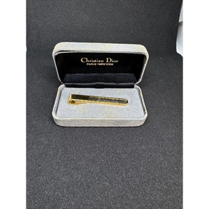 Vintage 80's Christian Dior Paris New York Gold Tone Tie Clip Bar Mens Jewelry - Picture 1 of 6