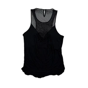Top BCBG Max Azria S Tank Negro Encaje Sin Mangas Estrás Joya Transparente Cerradura - Imagen 1 de 18