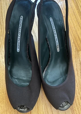 Zapatos de tacón de cuña DONALD J PLINER marrón punta abierta con cordones cocodrilo para mujer 6M Foto 1 de 4