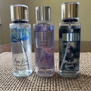 Victoria Secret Fragrance Mist Lot Of 3 Aqua Kiss Flower Sorbet Midnight Sparks - Picture 1 of 8