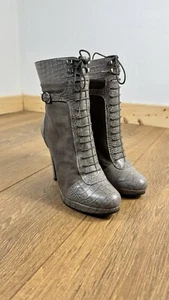 LK Bennett Covent Leather Suede Snake Print Stiletto Ankle Boots Size 38 5 BNIB - Picture 1 of 12