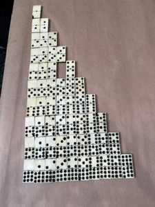 ANTIQUE DOUBLE NINE DOMINO SET OF BONE - MISSING ONE DOMINO - Picture 1 of 11