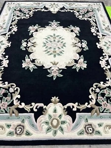 Black Floral Hand tufted Rug Handmade Wool Area Rugs for Bed room Livingroom Rug - Picture 1 of 10