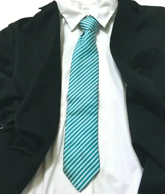 Vintage H and M H&M Tie Blue Sky White Striped Stripes 100% Silk Classic Power  - Image 1 of 4