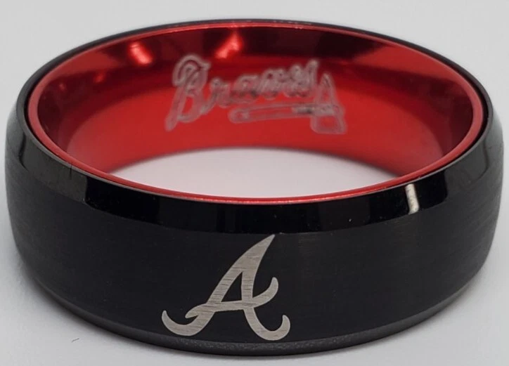Anillo Atlanta Braves Logo Anillo Negro y Rojo Alianza de Boda #atlanta #braves Foto 1 de 1