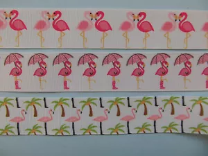Flamingo Cartoon Pink Grosgrain Ribbon 1" 25mm 5/8" **DIFFERENT STYLES** - Picture 1 of 5