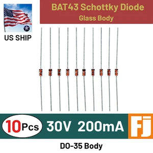 10 piezas diodo Schottky BAT43-T 30V 200mA DO-35 señal pequeña | envío a EE. UU. - Imagen 1 de 2